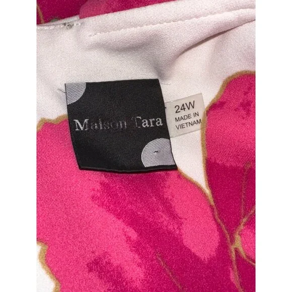 NWT Maison Tara Dress Floral Wrap Puff Sleeves Belt Orange Pink Flowers Chic 24W - Picture 5 of 7